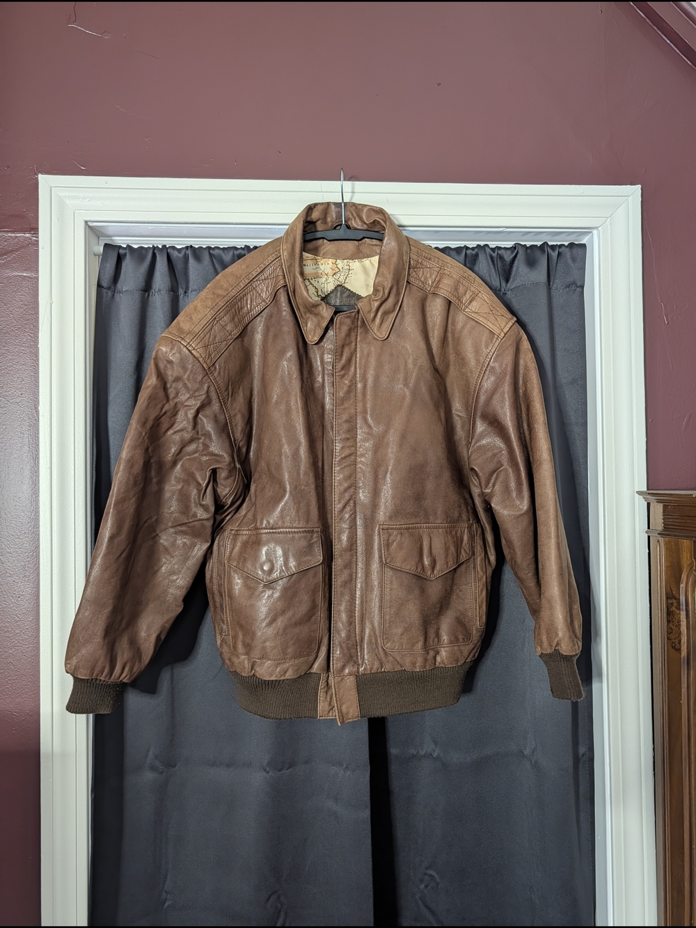 Vintage Military Brown Leather A-2 Bomber Jacket Made In Korea Vintage L-ish